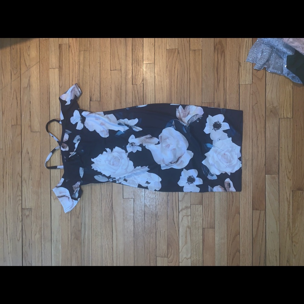 Large navy pencil dress off the shoulder